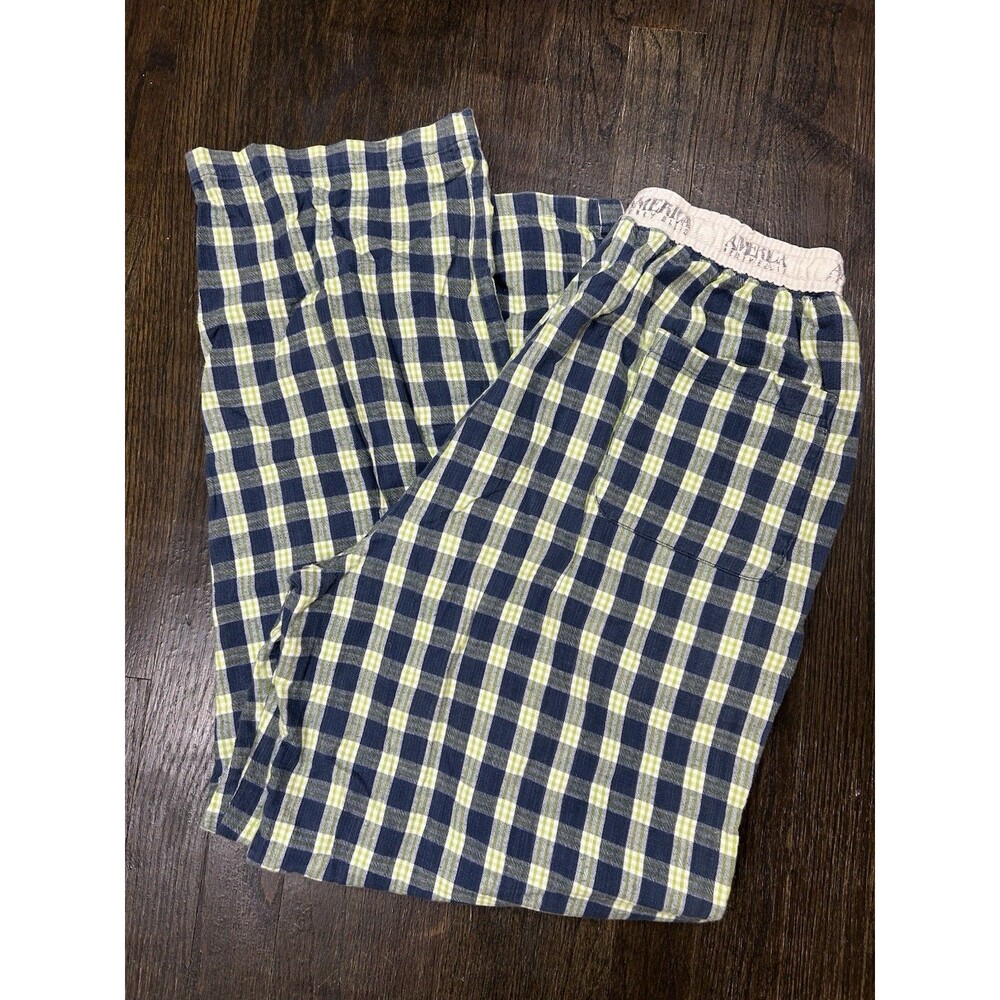 Y2K Perry Ellis S 100% Cotton Plaid Cotton Woven Pajama Pocket Pants Drawstring